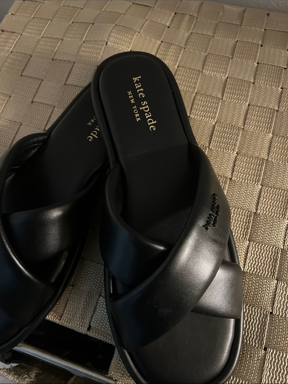 kate spade Black Leather Men’s Crisscross Slide Sandals